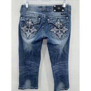 MissMe Capri Jeans Womens 29 Blue Medium Wash JP5335P6 Embellished Pockets